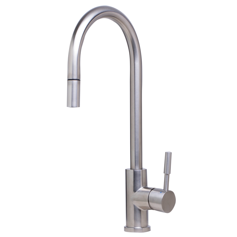 Pemberly Row Solid Brushed Stainless Steel Single Hole Pull Down Kitchen Faucet