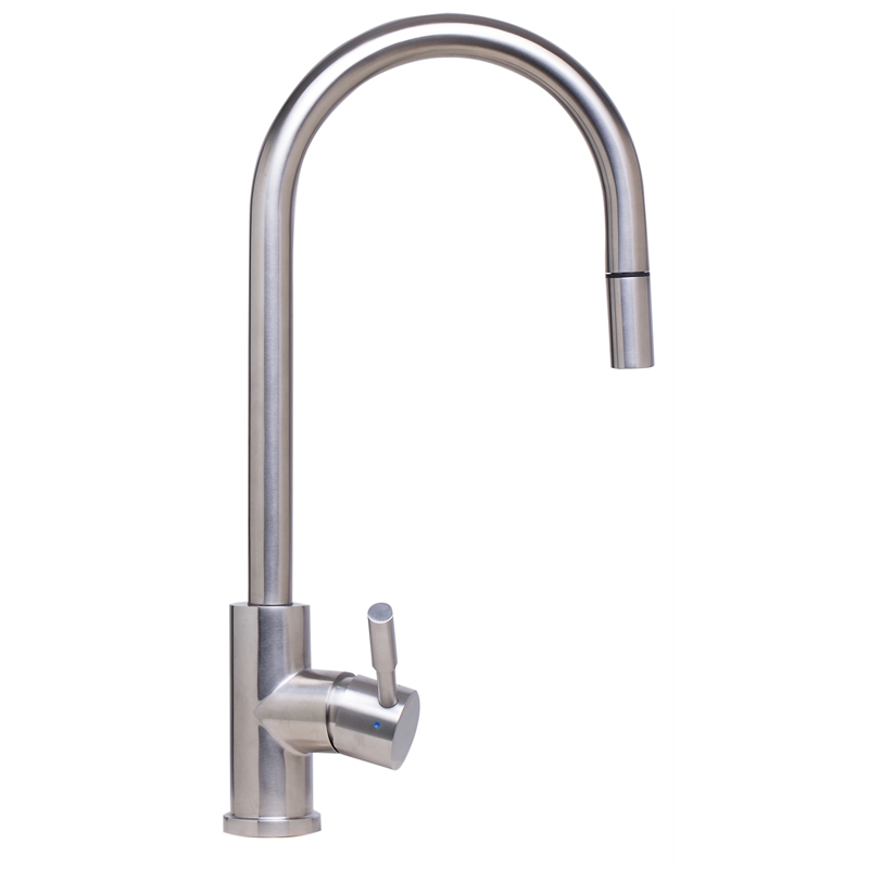 Pemberly Row Solid Brushed Stainless Steel Single Hole Pull Down Kitchen Faucet