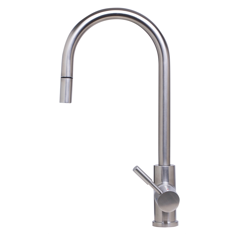 Pemberly Row Solid Brushed Stainless Steel Single Hole Pull Down Kitchen Faucet