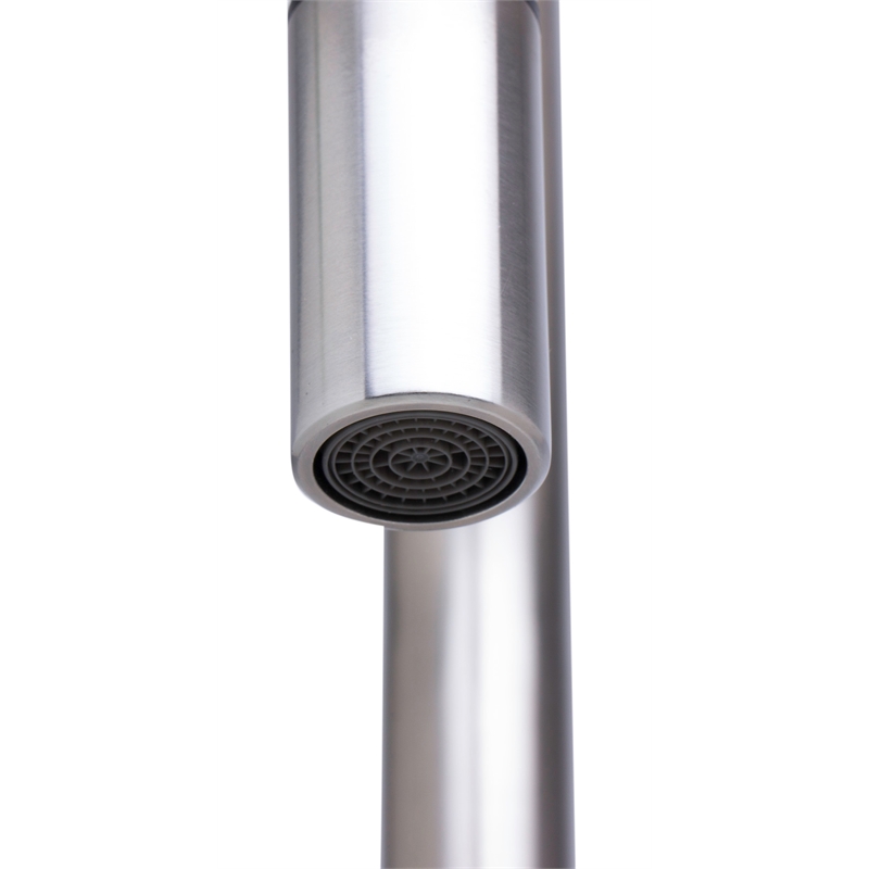 Pemberly Row Solid Brushed Stainless Steel Single Hole Pull Down Kitchen Faucet