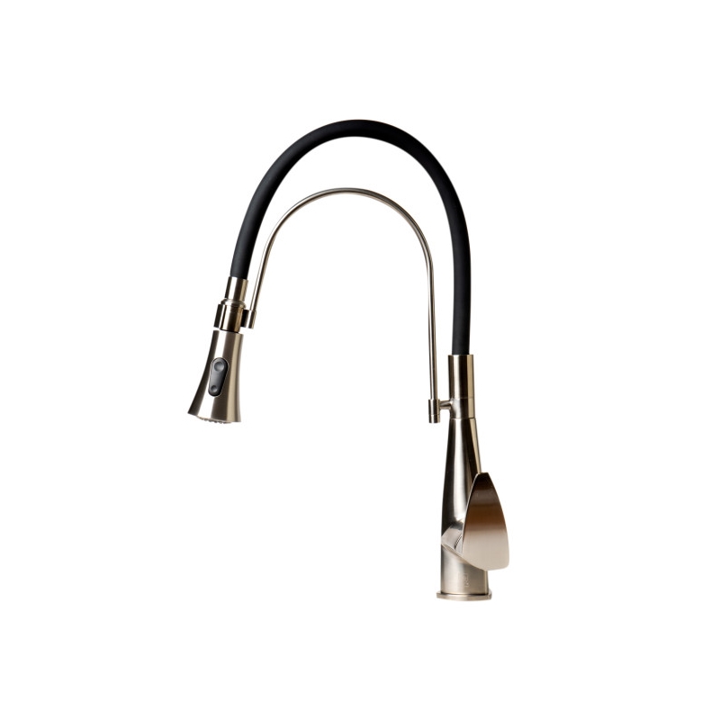 Pemberly Row Brushed Nickel Kitchen Faucet with Black Rubber Stem