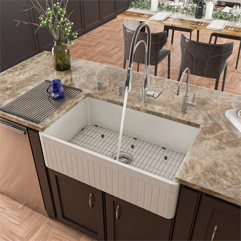 Pemberly Row Polished Chrome Kitchen Faucet with Black Rubber Stem