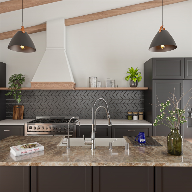 Pemberly Row Polished Chrome Kitchen Faucet with Black Rubber Stem