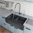 Pemberly Row Brushed Nickel Square Kitchen Faucet w Black Rubber Stem