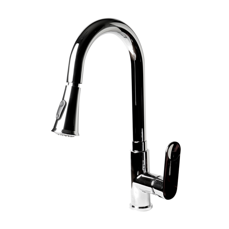 Pemberly Row Polished Chrome Gooseneck Pull Down Kitchen Faucet