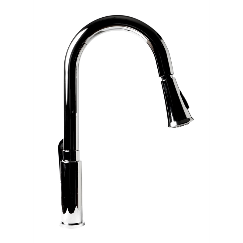 Pemberly Row Polished Chrome Gooseneck Pull Down Kitchen Faucet