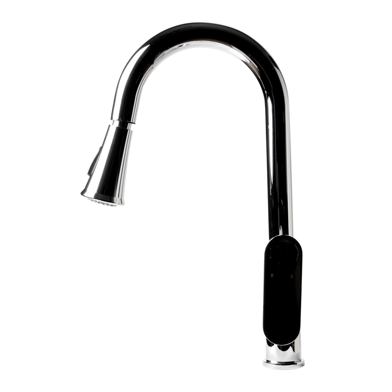 Pemberly Row Polished Chrome Gooseneck Pull Down Kitchen Faucet