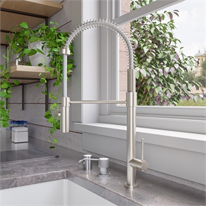 Pemberly Row Brushed Nickel Commercial Spring Kitchen Faucet