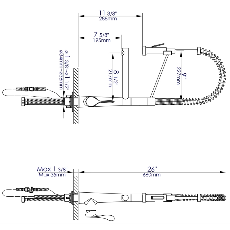 Pemberly Row Polished Chrome Double Spout Commercial Spring Kitchen Faucet