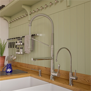 Pemberly Row Polished Chrome Double Spout Commercial Spring Kitchen Faucet