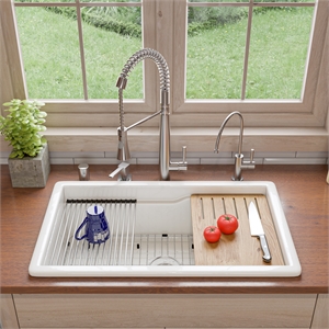 Pemberly Row White 32&quotx19&quot Workstation Fireclay Undermount/Drop In Kitchen Sink