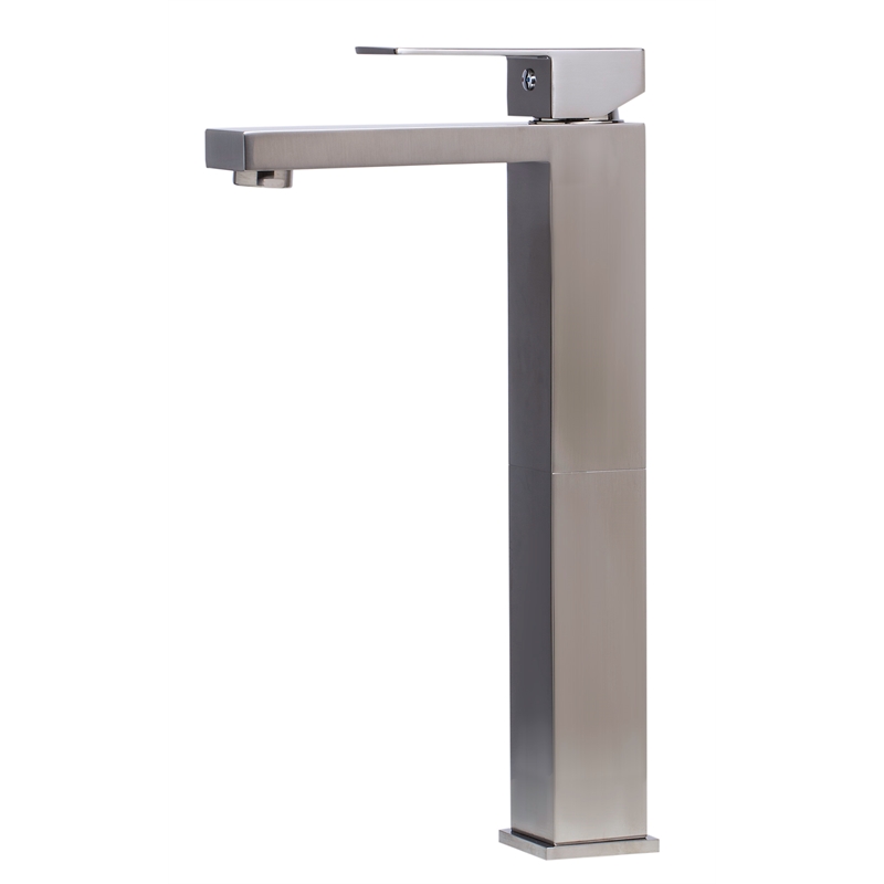 Pemberly Row Brushed Nickel Tall Square Single Lever Bathroom Faucet