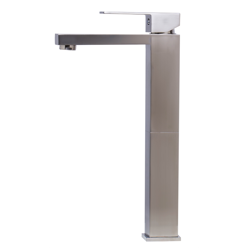 Pemberly Row Brushed Nickel Tall Square Single Lever Bathroom Faucet