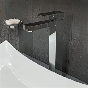 Pemberly Row Polished Chrome Tall Square Single Lever Bathroom Faucet