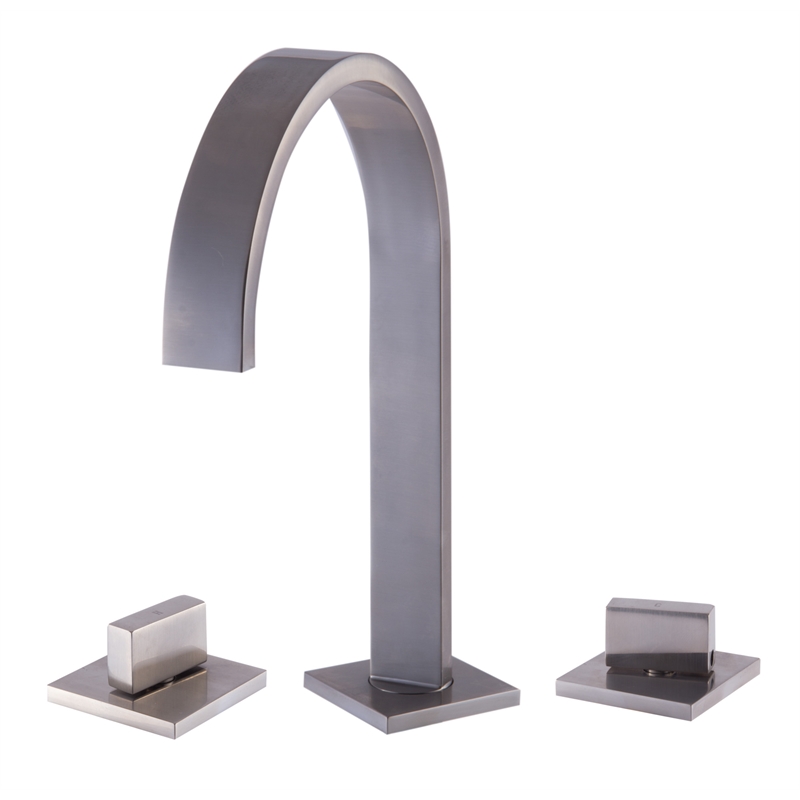Pemberly Row Brushed Nickel Gooseneck Widespread Bathroom Faucet