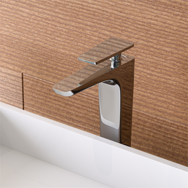 Pemberly Row Polished Chrome Tall Single Hole Modern Bathroom Faucet