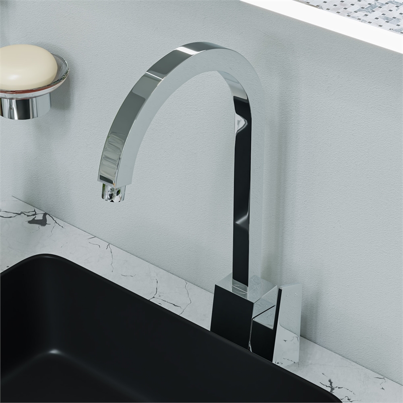 Pemberly Row Polished Chrome Gooseneck Single Hole Bathroom Faucet