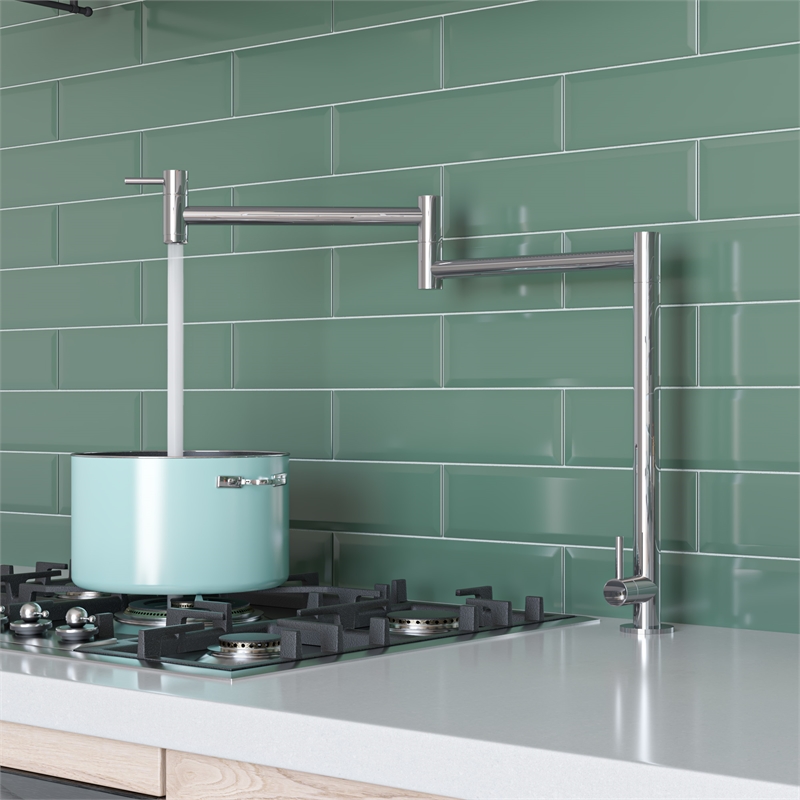 Pemberly Row Polished Stainless Steel Retractable Pot Filler Faucet