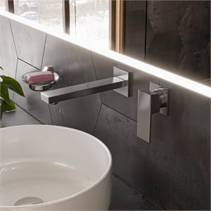 Pemberly Row Brushed Nickel Single Lever Wallmount Bathroom Faucet