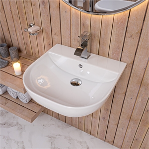 Pemberly Row 20&quot White D-Bowl Porcelain Wall Mounted Bath Sink