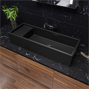 Pemberly Row 39&quot Black Matte Above Mount Fireclay Bathroom Trough Sink