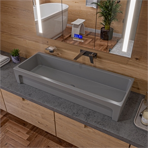 Pemberly Row 48&quot Grey Matte Above Mount Fireclay Bathroom Trough Sink
