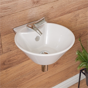 Pemberly Row White 17&quot Round Wall Mounted Ceramic Sink with Faucet Hole