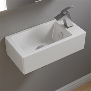 Pemberly Row 20&quot Small Rectangular Wall Mounted Ceramic Sink with Faucet Hole