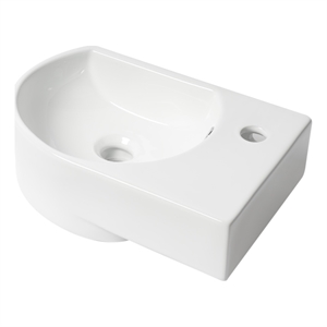 Pemberly Row White 16&quot Small Wall Mounted Ceramic Sink with Faucet Hole