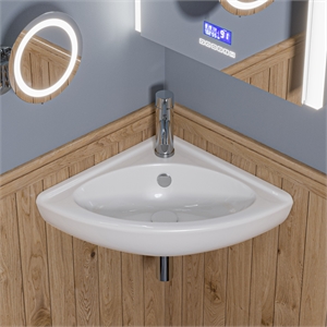 Pemberly Row White 22&quot Corner Wall Mounted Ceramic Sink with Faucet Hole