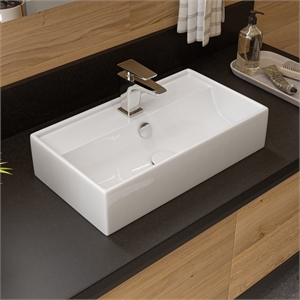Pemberly Row White 22&quot Rectangular Wall Mounted Ceramic Sink with Faucet Hole