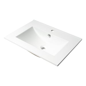 Pemberly Row White 25&quot Rectangular Drop In Ceramic Sink with Faucet Hole