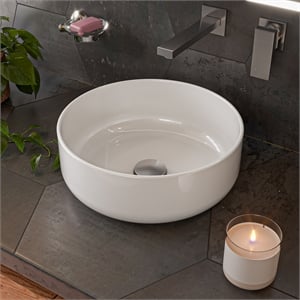 Pemberly Row Contemporary White 15&quot Round Above Mount Ceramic Sink