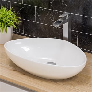 Pemberly Row Contemporary White 23&quot Fancy Above Mount Ceramic Sink