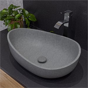 Pemberley Row Solid Concrete Matte Gray Vessel Sink Oval Compact 23&quot