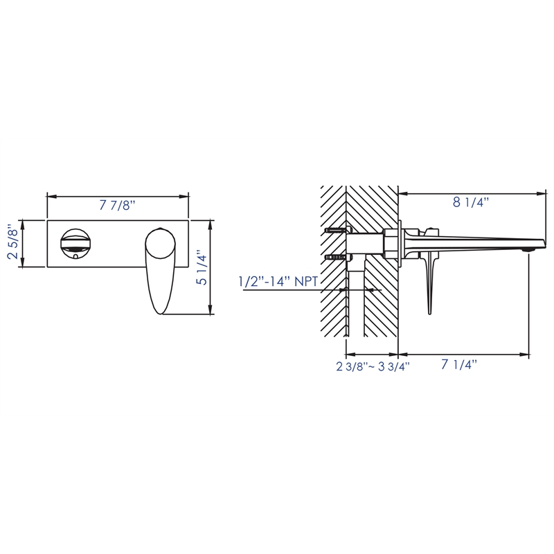 Pemberly Row Brushed Nickel Wall Mounted Modern Bathroom Faucet