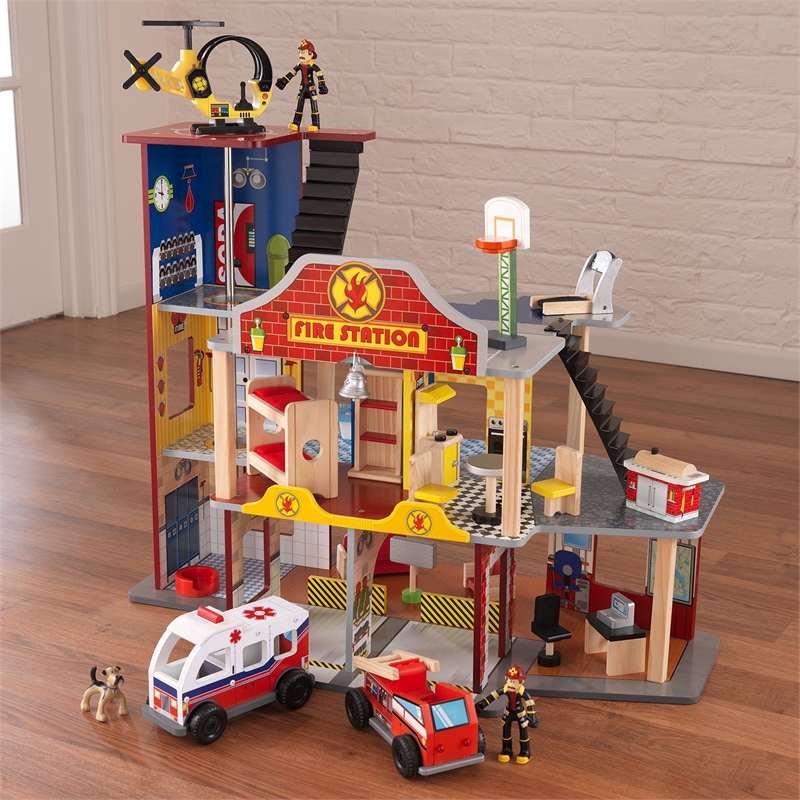 Pemberly Row Contemporary Firefighter Wood Deluxe Fire Rescue Set