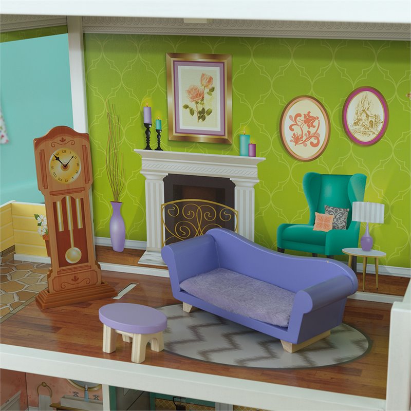 Pemberly Row Modern Wood Florence Dollhouse in Pink and Purple