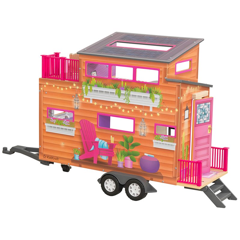 Pemberly Row Modern Wood 10 Piece Teeny Dollhouse in Purple and Pink