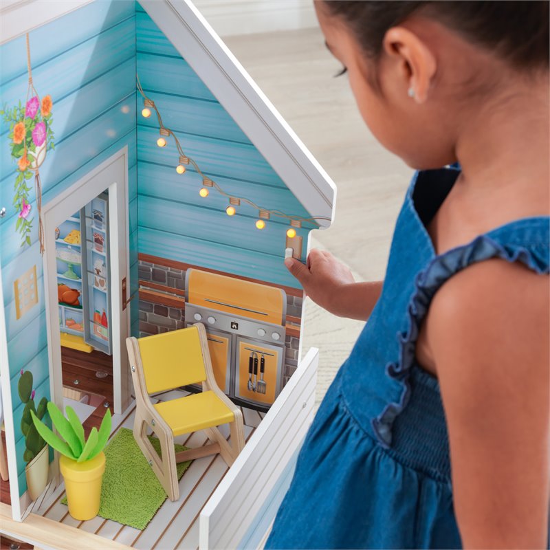 Pemberly Row Magic Lights & Sounds 18 Piece Dollhouse with Easy Assembly