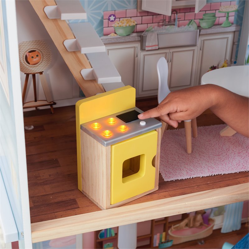 Pemberly Row Magic Lights & Sounds 18 Piece Dollhouse with Easy Assembly