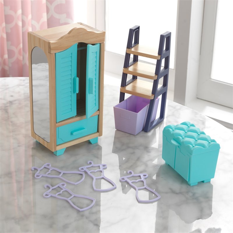 Pemberly Row 8 Piece Wooden Plastic Master Closet Dollhouse Accessory Pack