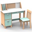 Pemberly Row Wooden Study Desk with Chair With Bulletin Board in Mint