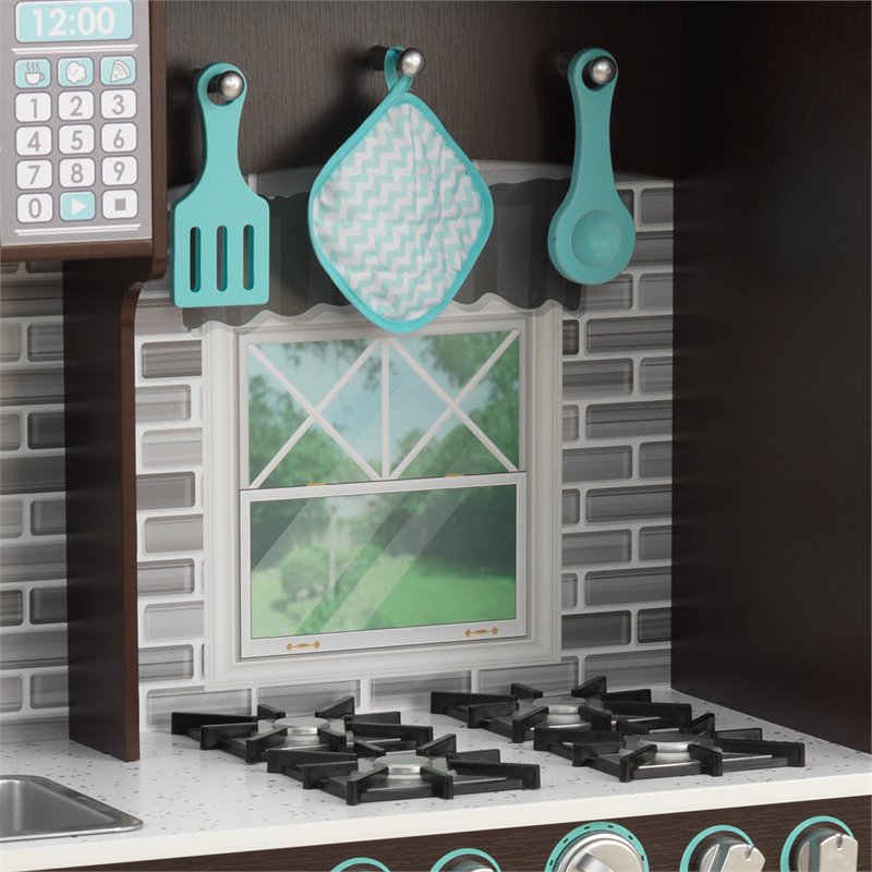 Pemberly Row Wooden Plastic Culinary Play Kitchen in Espresso