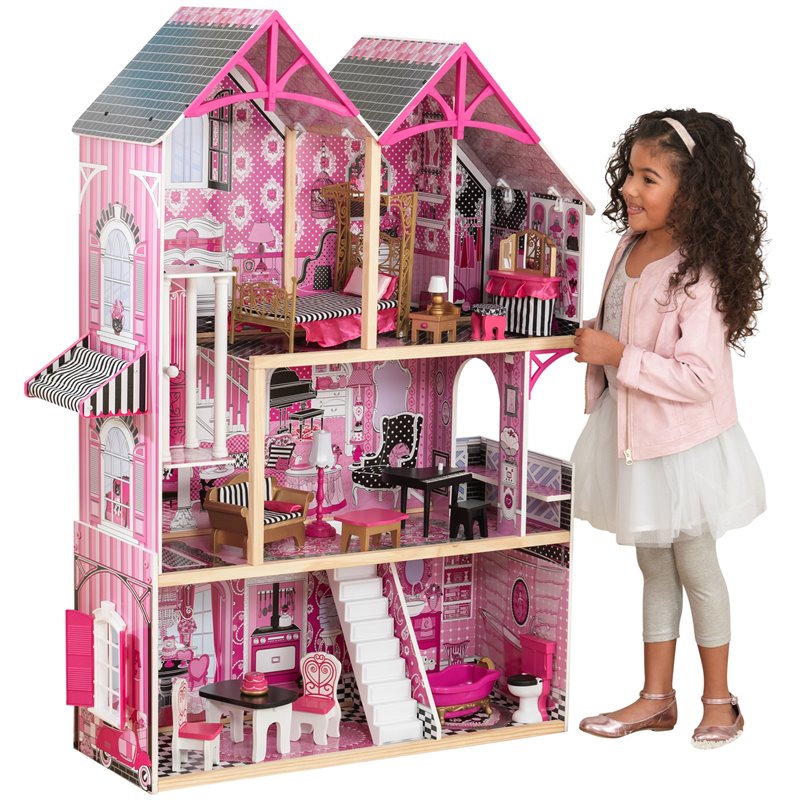 Pemberly Row Modern Wood 16 Piece Multicolored Plastic Dollhouse