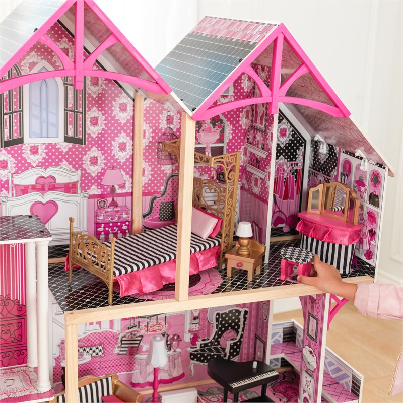 Pemberly Row Modern Wood 16 Piece Multicolored Plastic Dollhouse