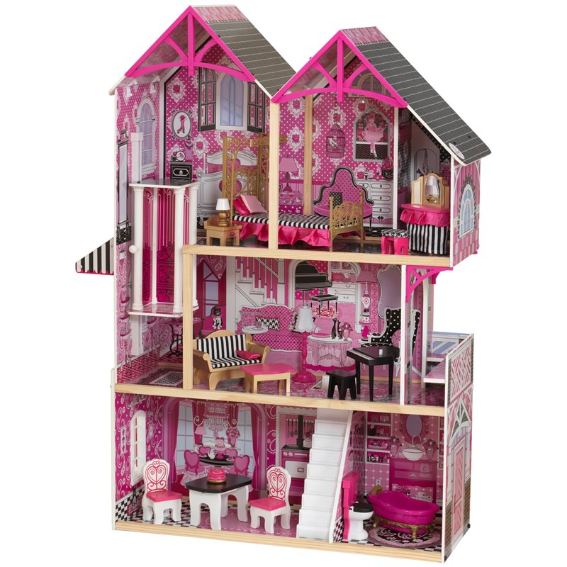 Pemberly Row Modern Wood 16 Piece Multicolored Plastic Dollhouse
