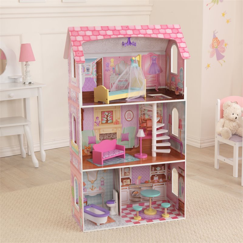 Pemberly Row Penelope 9 Piece Multicolored Wooden Plastic Dollhouse