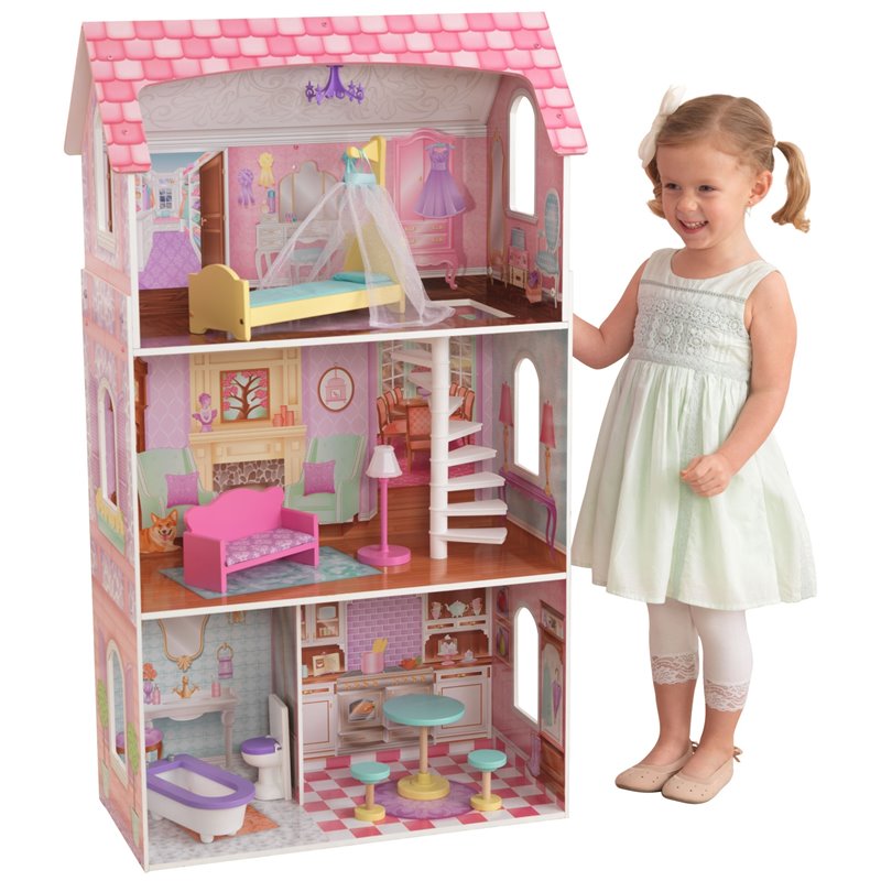 Pemberly Row Penelope 9 Piece Multicolored Wooden Plastic Dollhouse