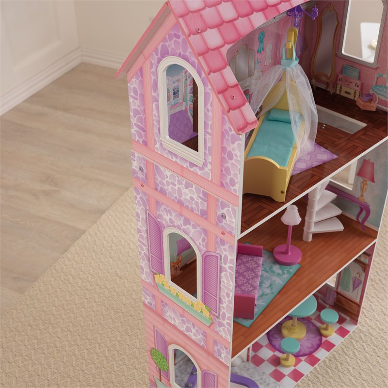 Pemberly Row Penelope 9 Piece Multicolored Wooden Plastic Dollhouse